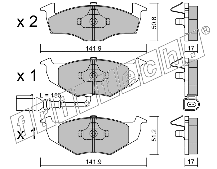 KIT PASTIGLIE FRENO FRI-TECH 215.3 Vw Polo-Seat Ibiza (S/Servo)(02>)