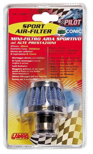 Filtro aria conico   12 mm- Altezza mm 40 - Base   mm 60 - Attacco   12 mm - 80
