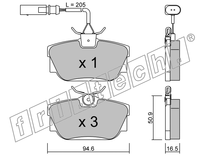 KIT PASTIGLIE FRENO FRI-TECH 355.1 (P) Vw Transporter Tt (15)(01>)