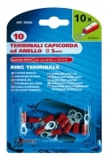 10 terminali - capicorda ad anello - Rosso Misura    5 mm. Preisolati per cavi d